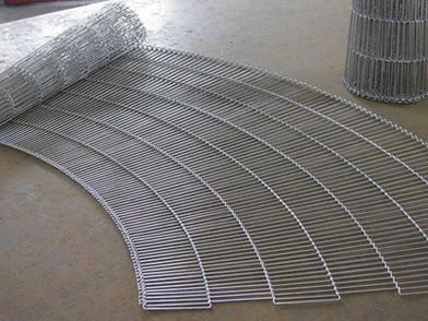 Curved Corner Stainless Steel Wire Mesh Belt , Flat Wire Conveyor Belt Rod Network